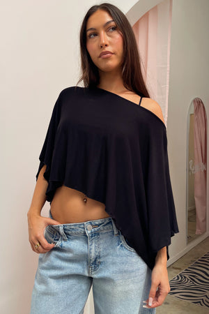 Here and There Black Poncho Top