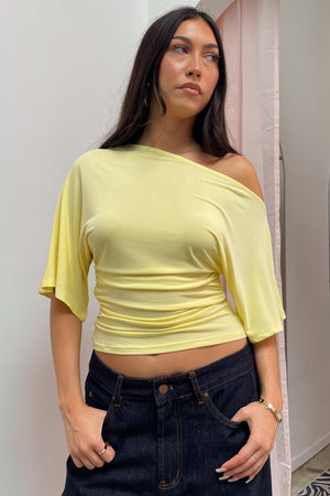 Sundream Bright Yellow Wide Neck Asymmetrical Top