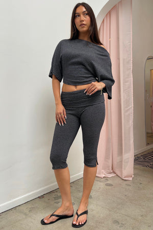 Madeleine Black and White Mini Stripe Foldover Capris