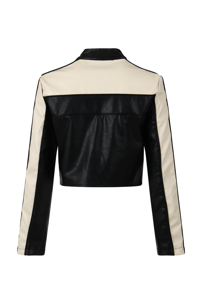 Hold On Tight Black and Cream Color Block Crop Jacket