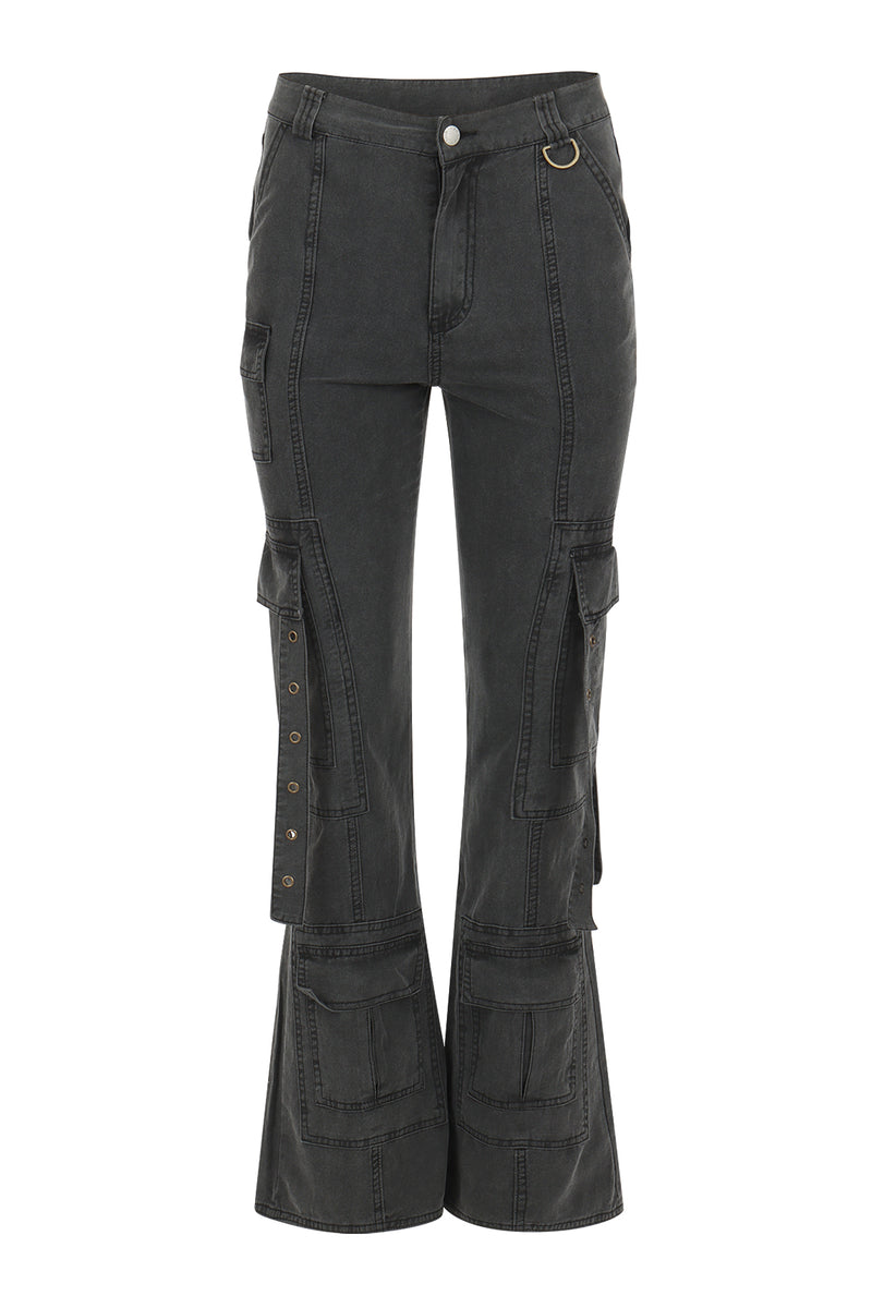 Avril Grey Utility Cargo Flare Pants