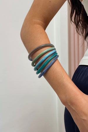 Shades of Blue Thin Resin Bangle Set