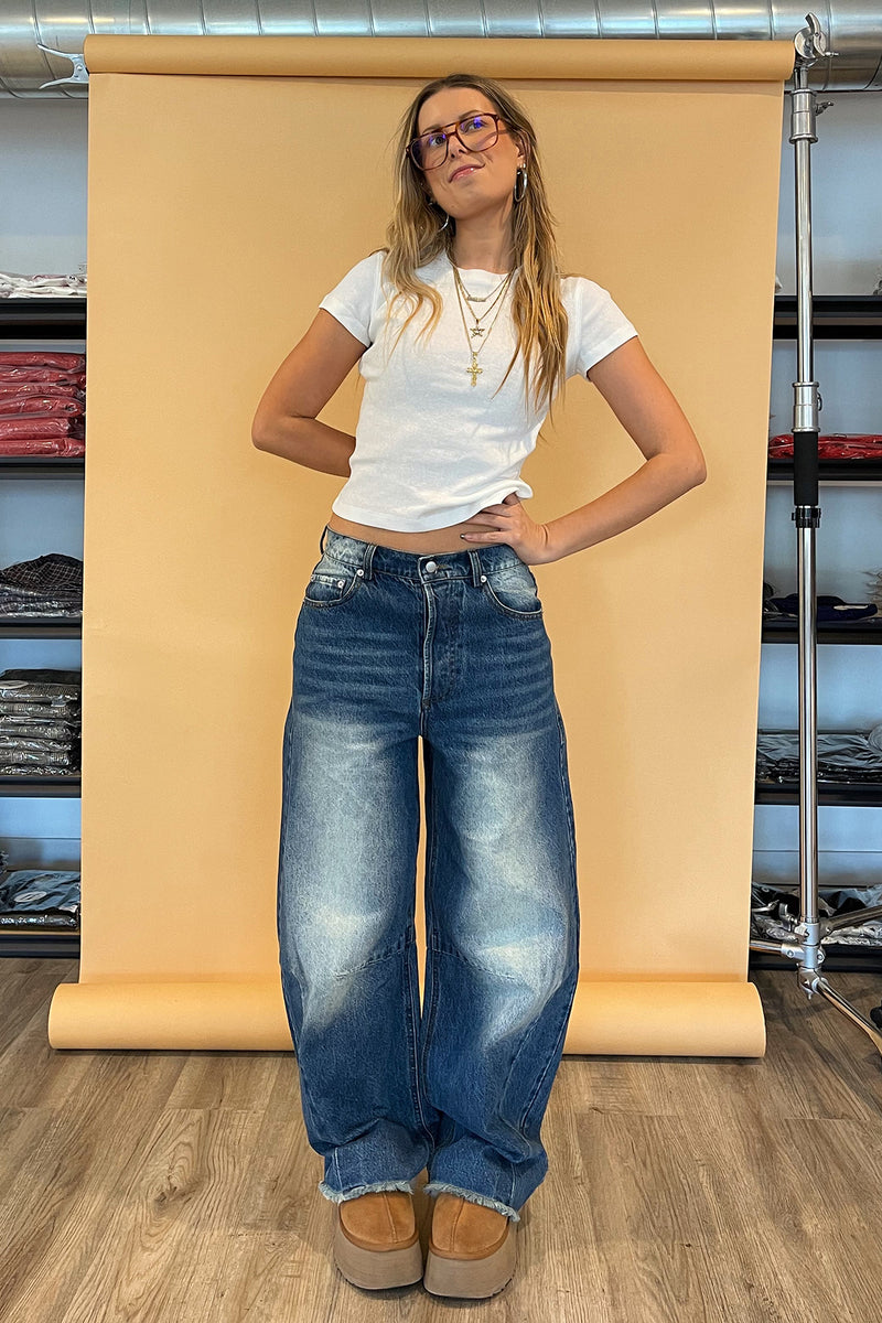 Alexis Washed Blue Denim Barrel Jeans