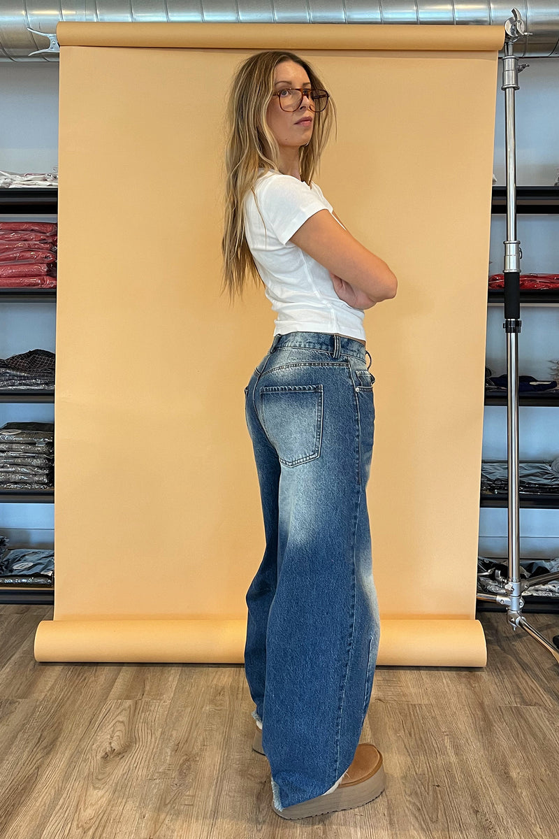 Alexis Washed Blue Denim Barrel Jeans