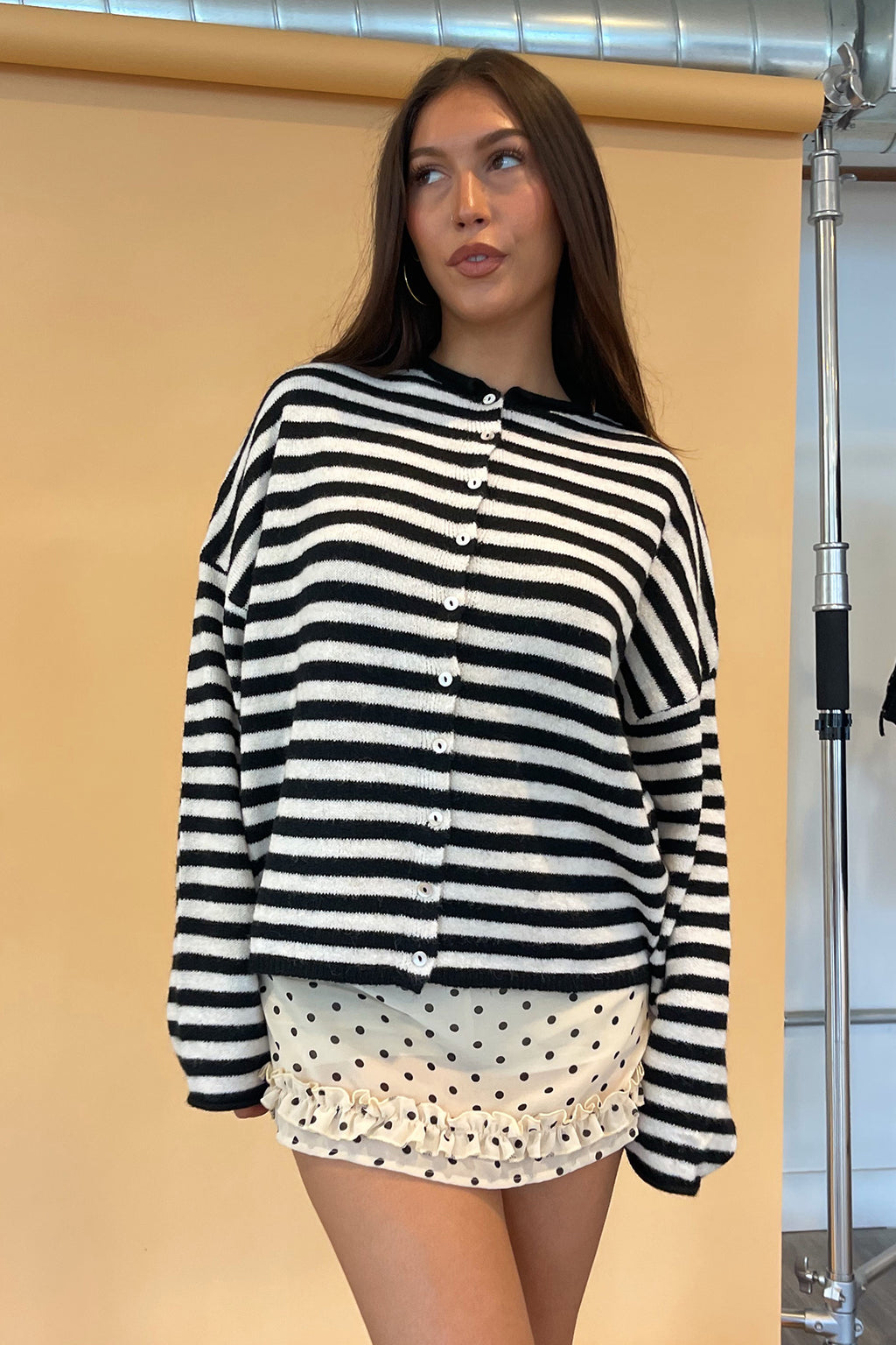 Blythe Black and Cream Stripe Button Up Cardigan