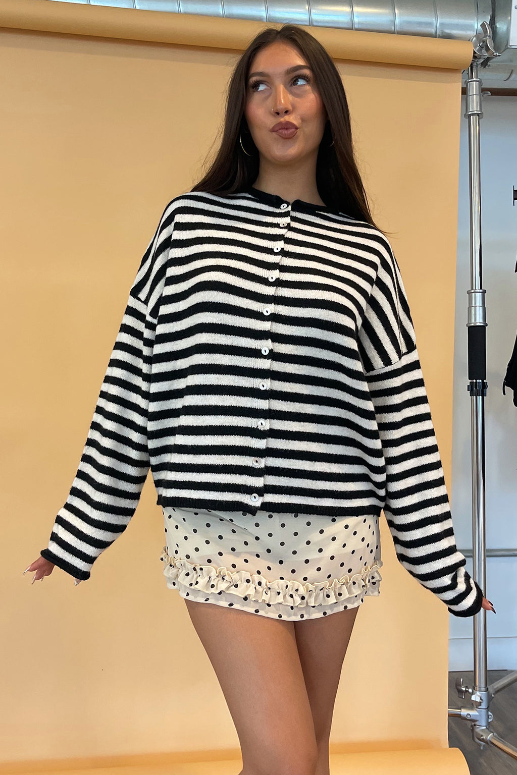 Blythe Black and Cream Stripe Button Up Cardigan