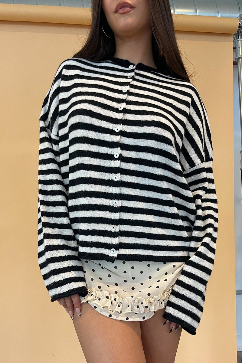 Blythe Black and Cream Stripe Button Up Cardigan