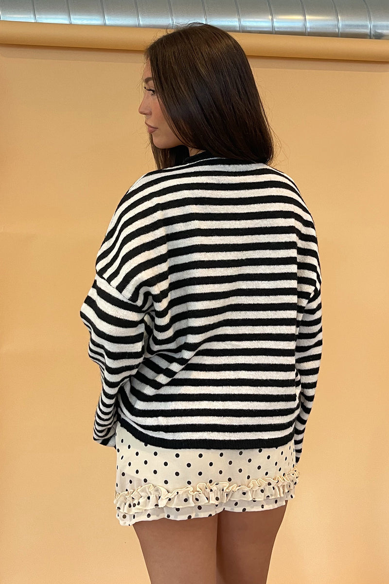 Blythe Black and Cream Stripe Button Up Cardigan