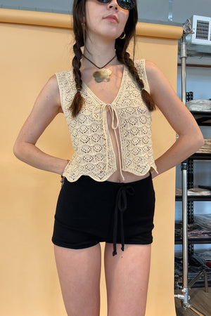 Beige Crochet Tie Front Tank Top