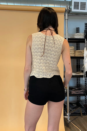 Beige Crochet Tie Front Tank Top