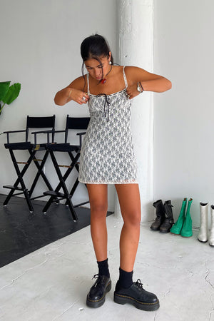 Divine Feminine Black and Cream Lace Mini Dress