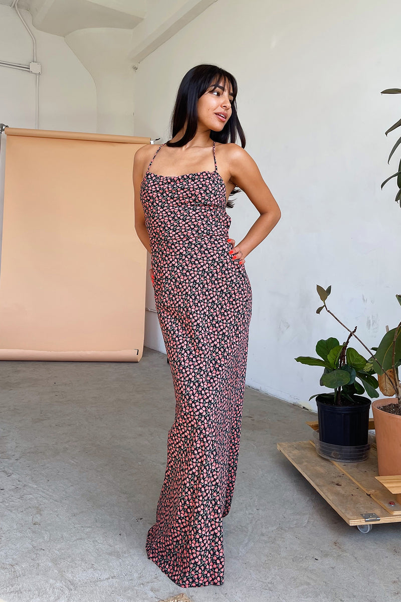 Verona Black and Red Floral Maxi Dress