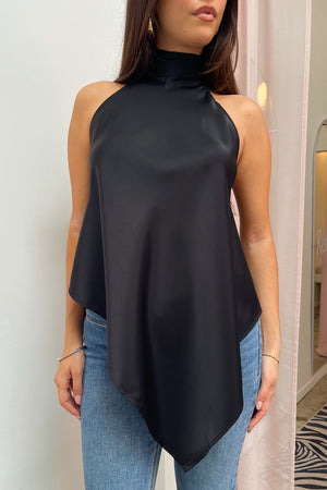 Let Go Black Halter Neck Asymmetrical Backless Tank Top