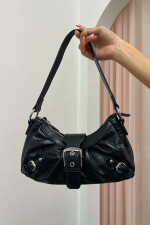 Last Minute Plans Black Faux Leather Shoulder Bag