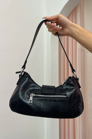 Last Minute Plans Black Faux Leather Shoulder Bag