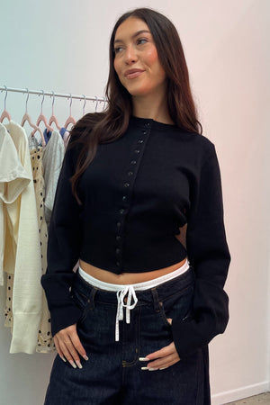 Très Chic Black Snap Closure Fitted Cardigan