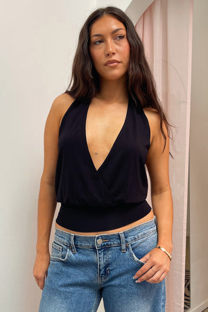 Out on the Town Black Cross Front Halter Top