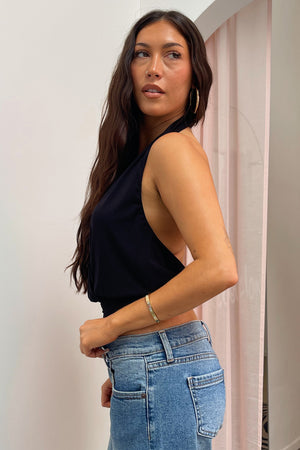 Out on the Town Black Cross Front Halter Top