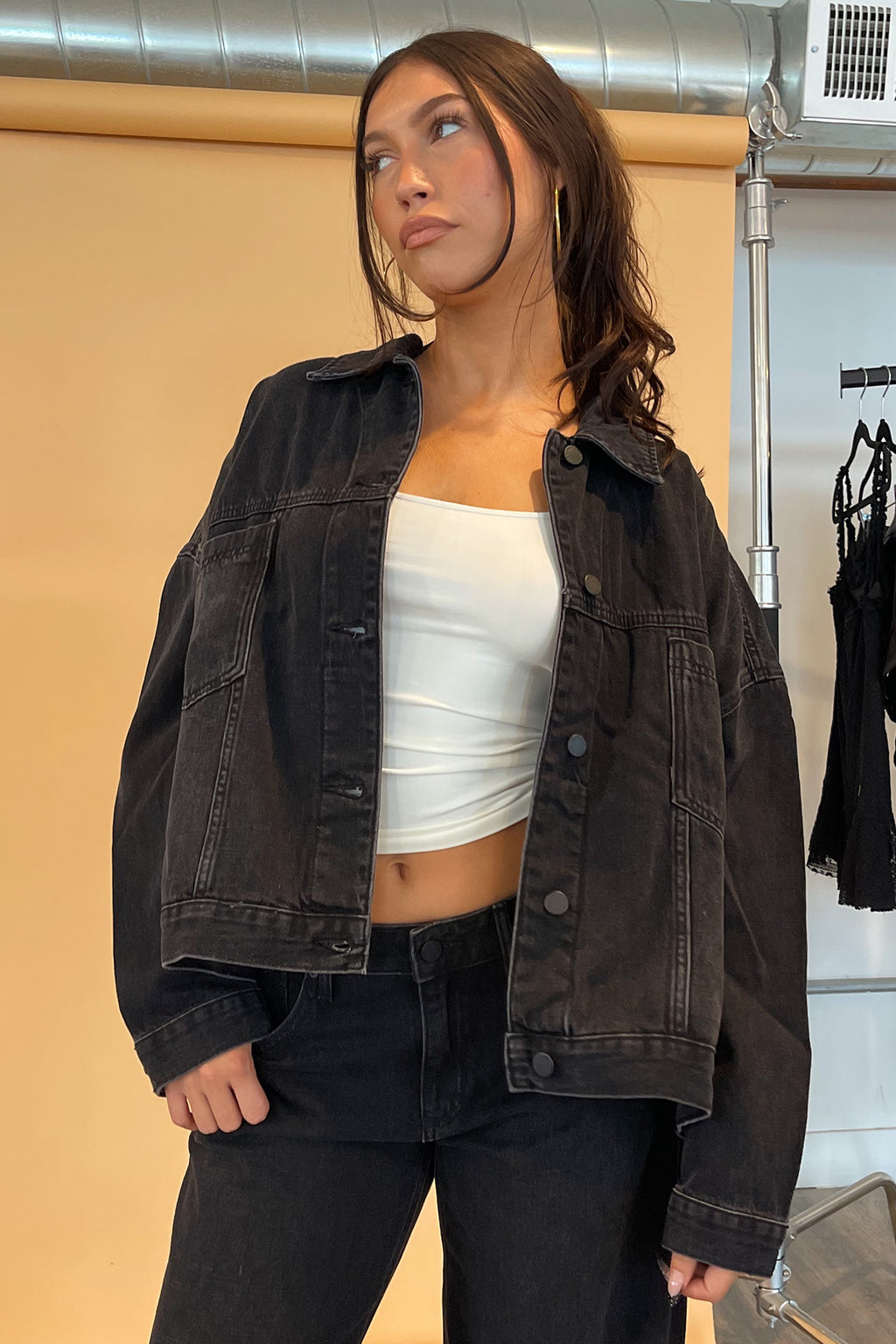 Starting New Black Oversized Denim Jacket