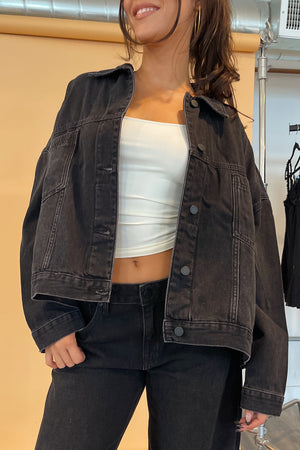 Starting New Black Oversized Denim Jacket