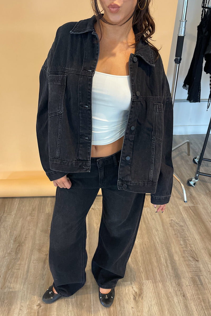 Starting New Black Oversized Denim Jacket