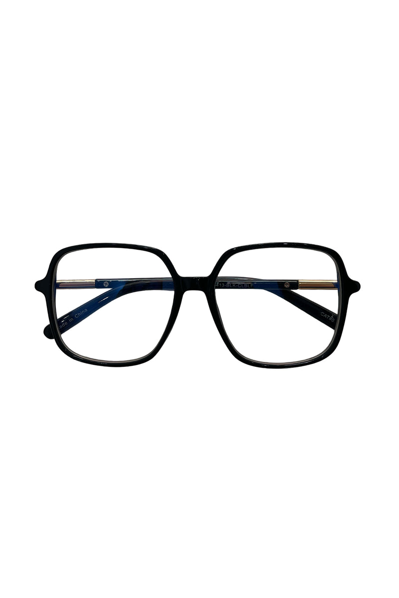 16 Black with Gold Detail Square Blue Light Glasses