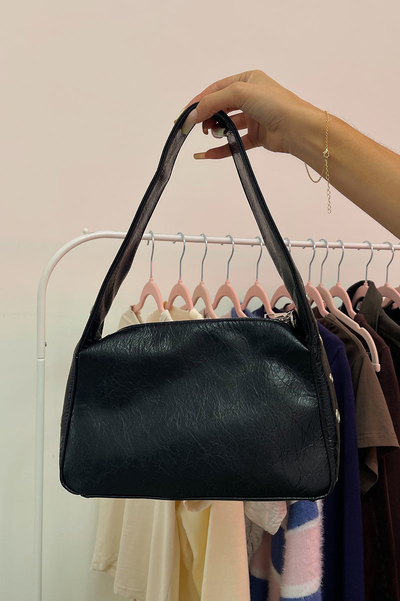 Feel It Still Black Grommet Studded Faux Leather Bag