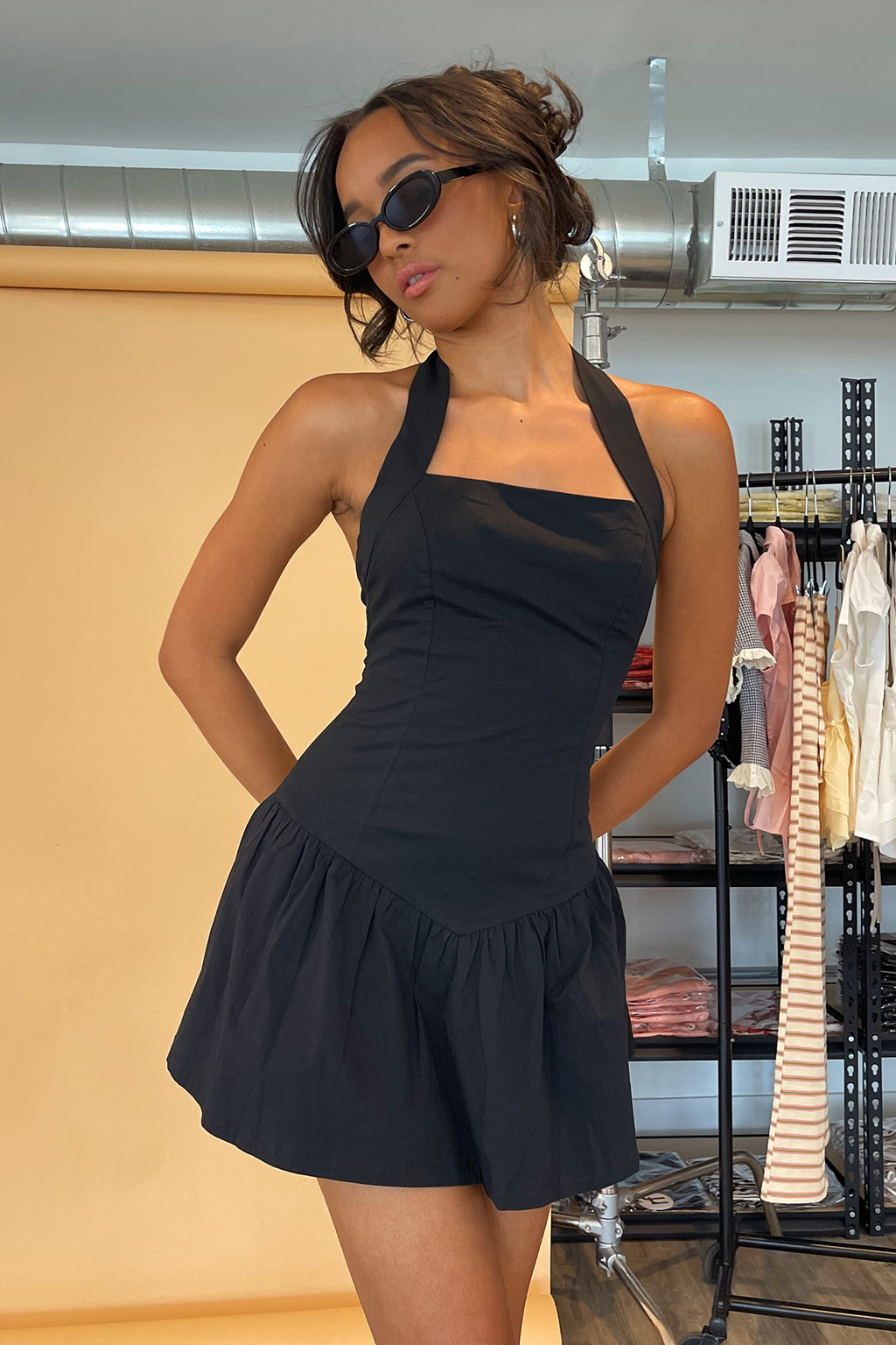 Belle Black Halter Top Mini Dress