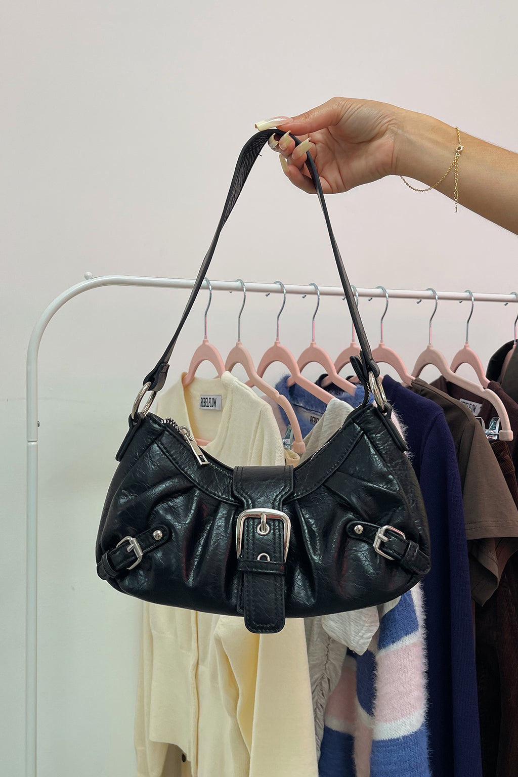 Last Minute Plans Black Faux Leather Shoulder Bag
