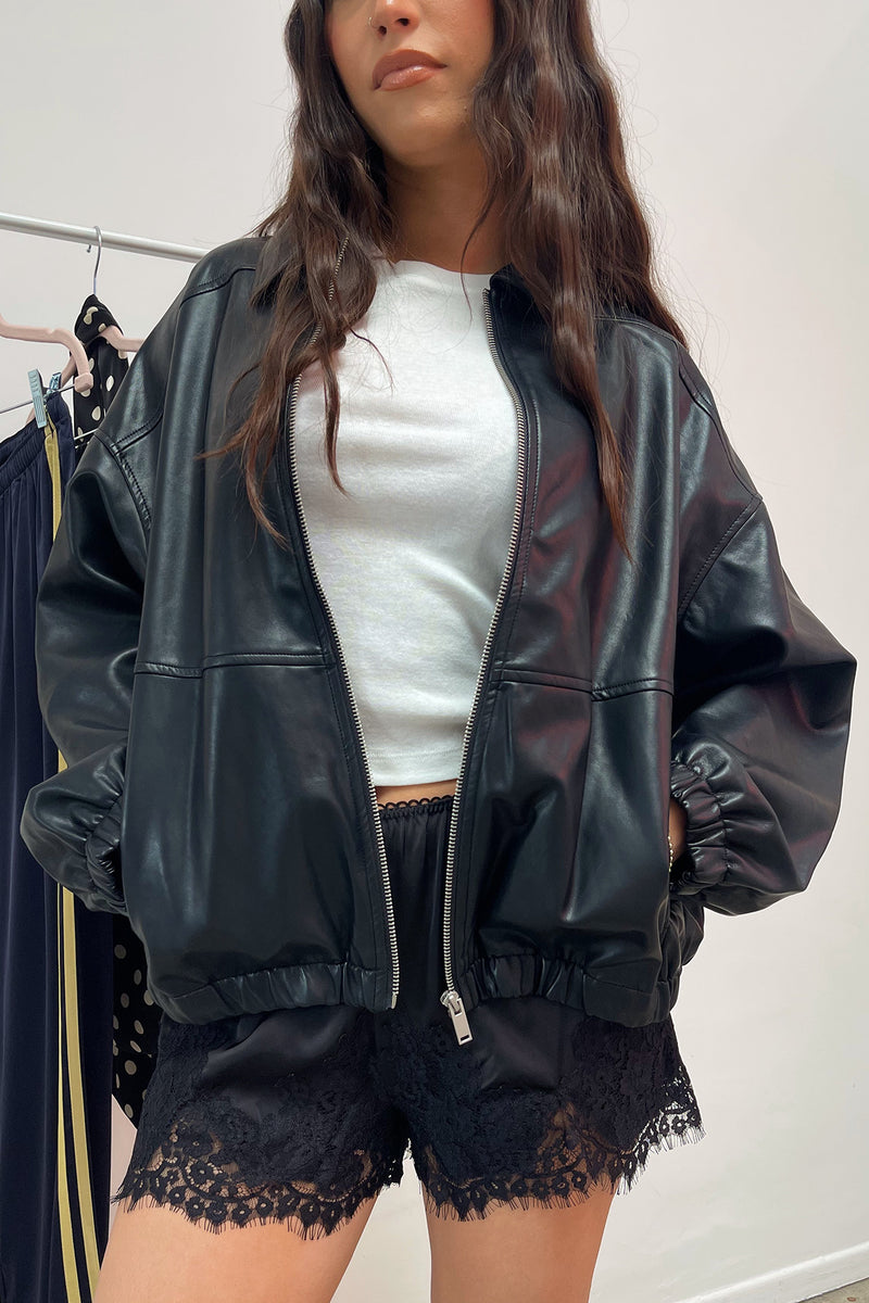All Roads Black Faux Leather Oversized Jacket