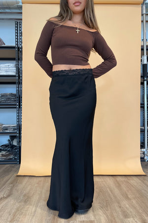 In Love Forever Black with Lace Trim Waistband Maxi Skirt