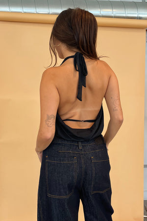 Til Dawn Black Mesh Tie Neck Halter Tank Top