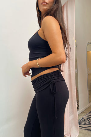 Off the Clock Black Foldover with Side Tie Flare Pants