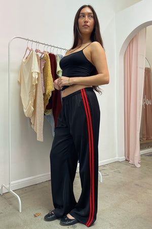 Playing Field Black with Red Side Stripe Satin Pants