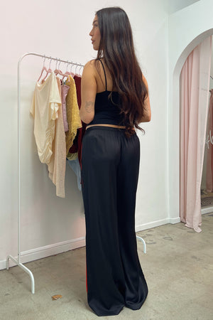 Playing Field Black with Red Side Stripe Satin Pants