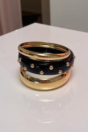 Black Resin Stud and Gold Bangle Set