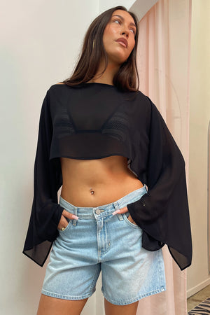 Joshua Tree Black Sheer Chiffon Long Sleeve Top