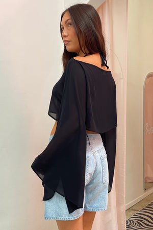 Joshua Tree Black Sheer Chiffon Long Sleeve Top