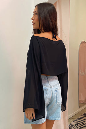 Joshua Tree Black Sheer Chiffon Long Sleeve Top