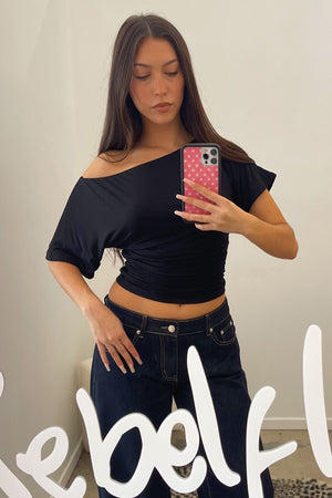 In Tune Black Wide Neck Top