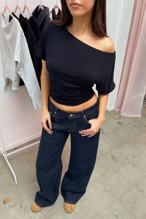 In Tune Black Wide Neck Top