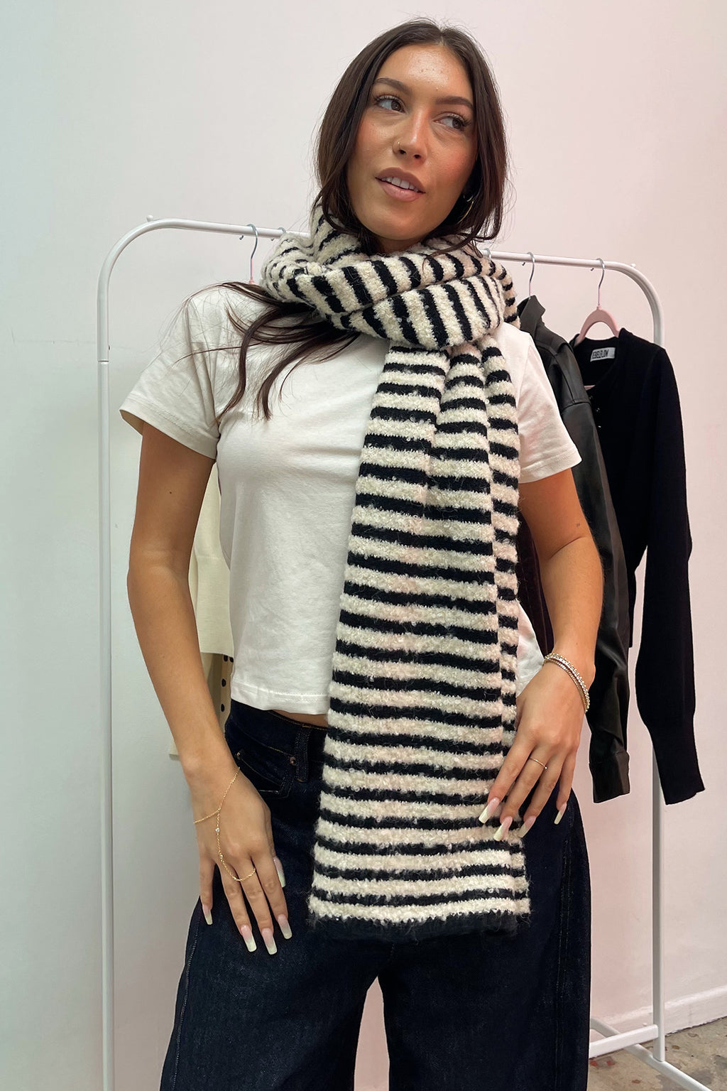 Switching Lanes Black and Cream Stripe Scarf