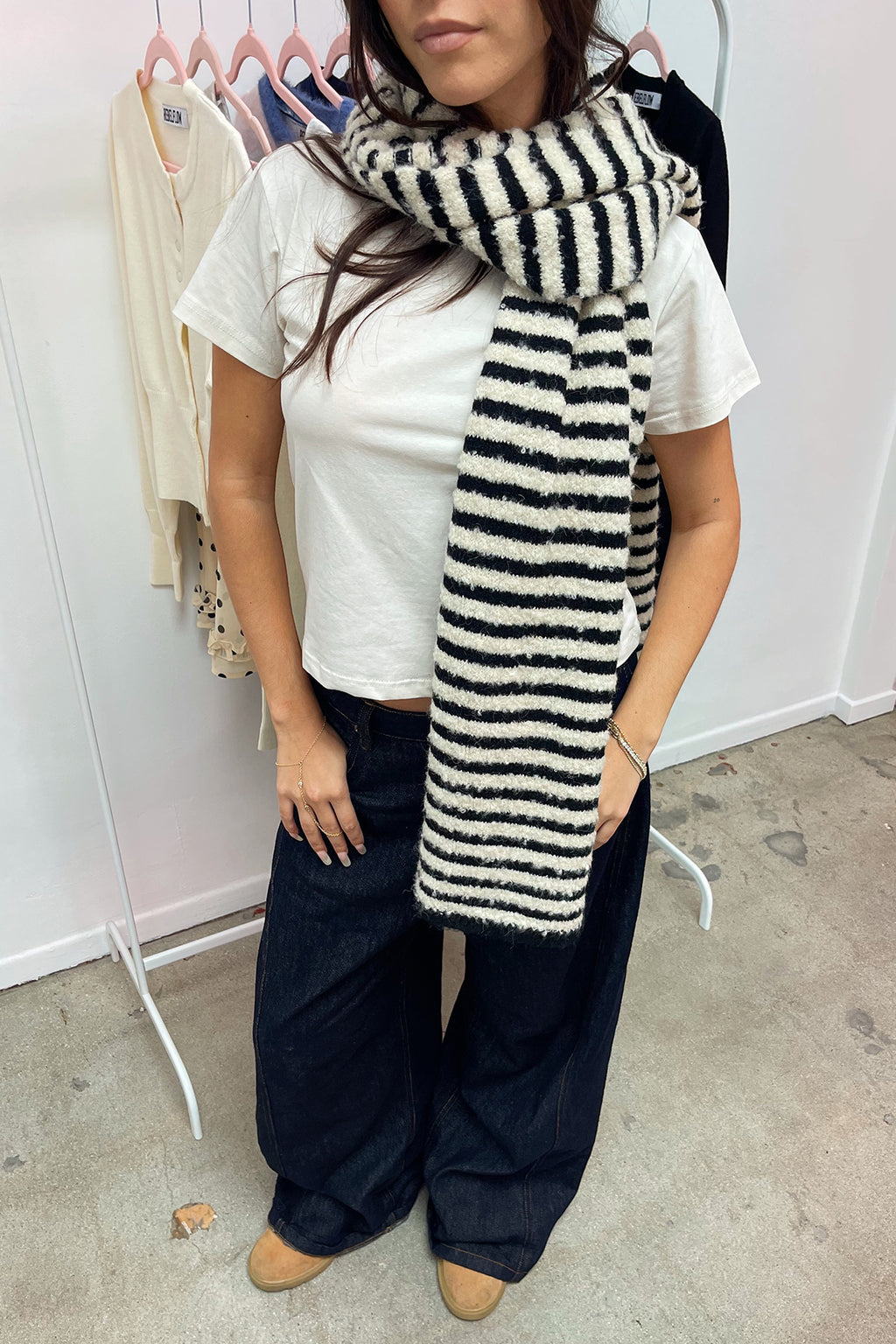 Switching Lanes Black and Cream Stripe Scarf