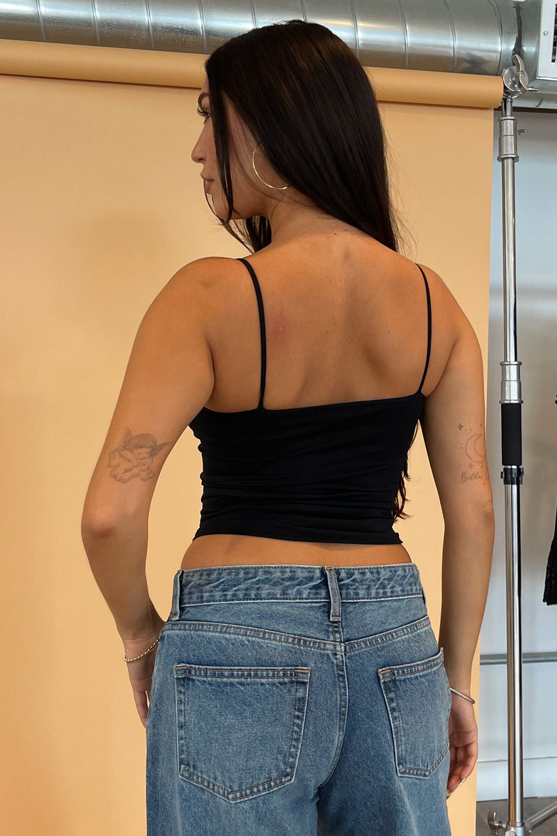 Essential Black Basic Spaghetti Strap Tank