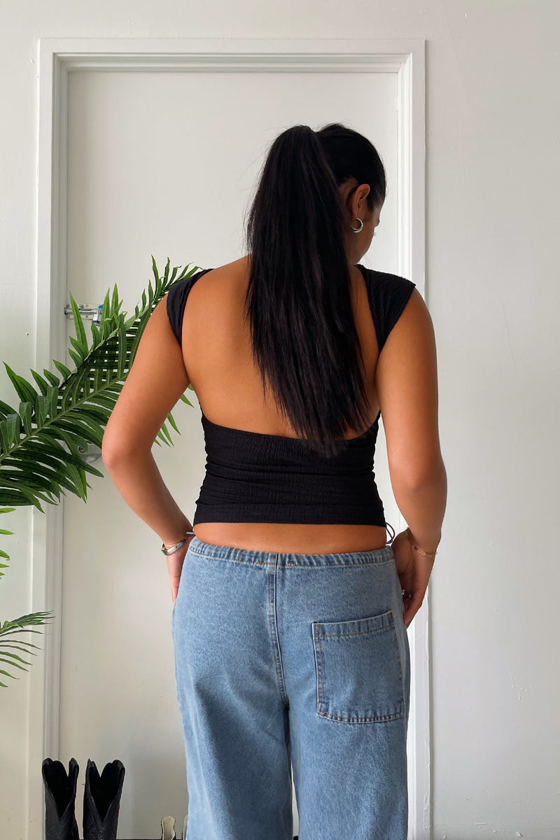In the Groove Black Open Back Textured Tee