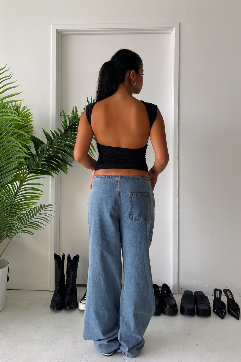 In the Groove Black Open Back Textured Tee
