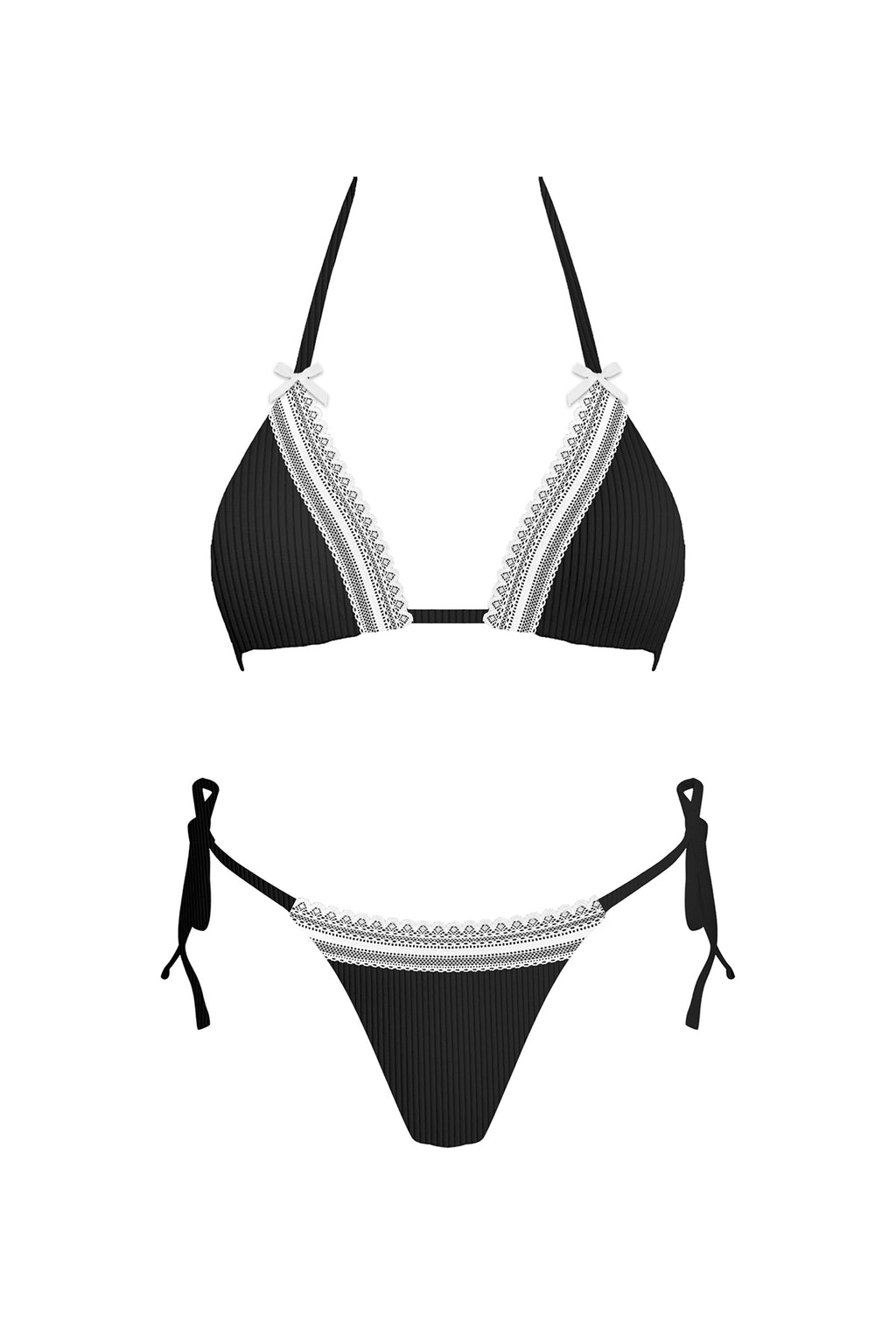 Ella Black with White Lace Trim Bikini