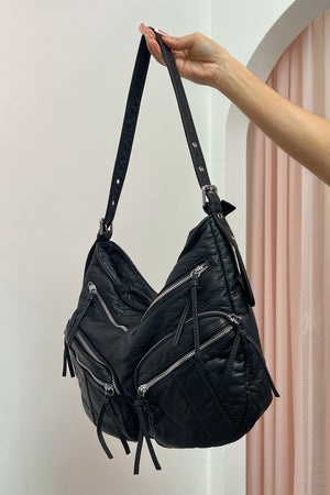 Runaway Black Textured Faux Leather Crossbody Bag