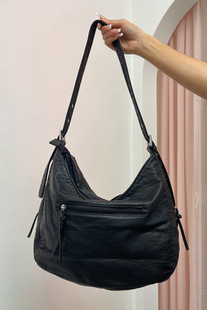 Runaway Black Textured Faux Leather Crossbody Bag