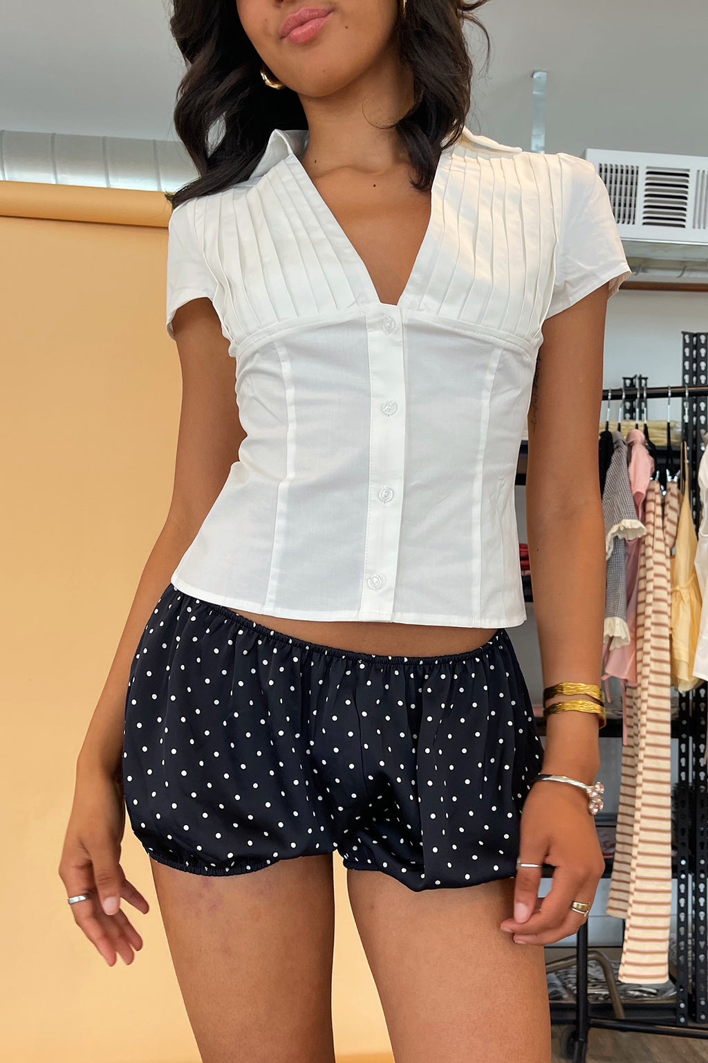 On the Dot Black with White Polka Dot Bloomer Shorts